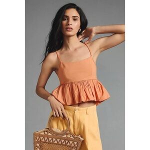 Anthropologie Ruffle Bubble Hem Cropped Tank Top in Peach Size XL